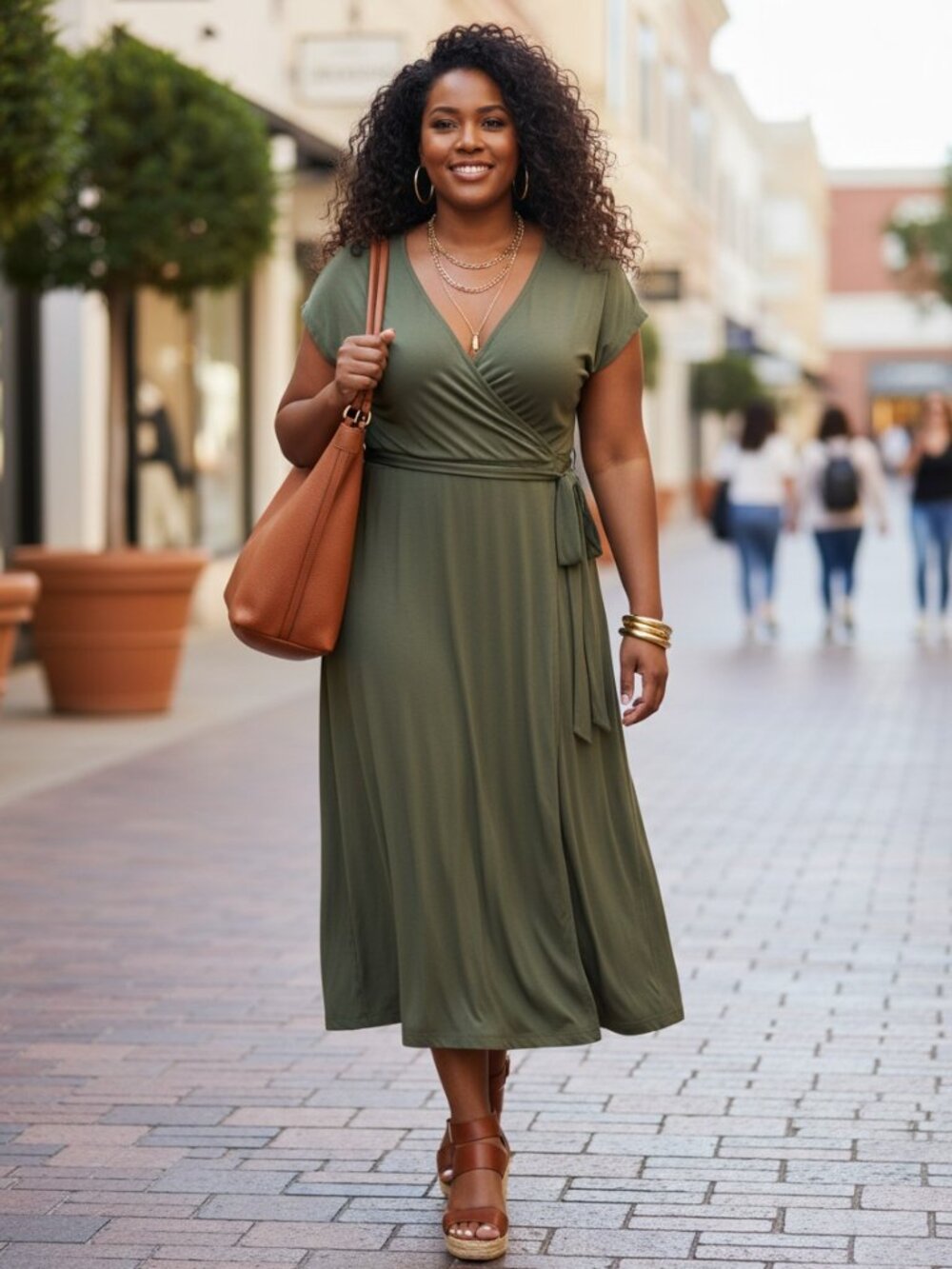 Old Navy Wrap Dress Sz Large Olive Green V-Neck Midi Stretch